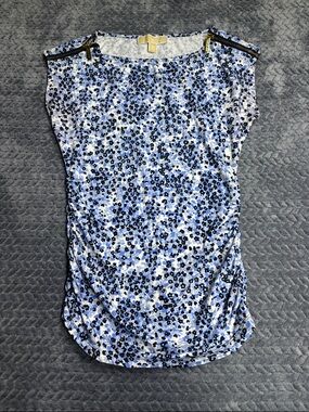 Michael Kors Blue & Navy Floral Short Sleeve Blouse